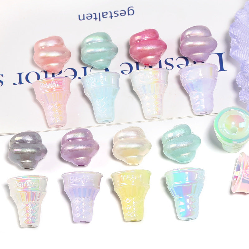 Wholesale 100pcs Acrylic Creative Cream Twist Beads Colorful Ice Cream Luminous Cone Beads DIY